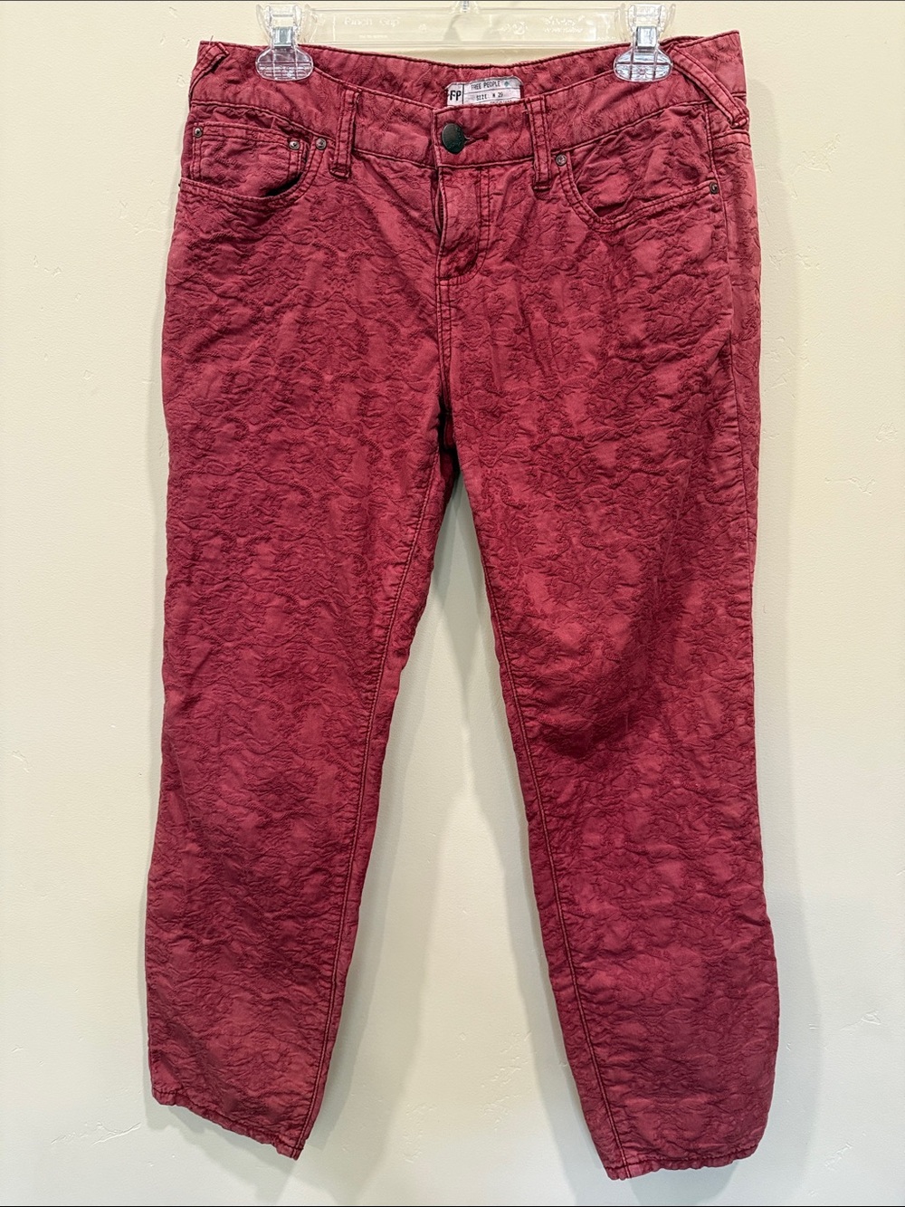 Free People Women's Burgundy Textured Ankle Jeans